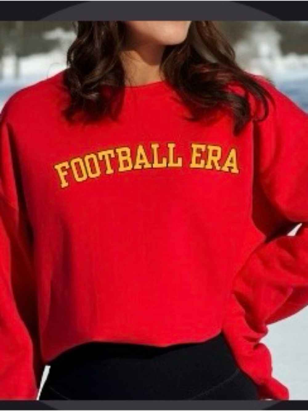 Red Gildan crewneck sweatshirt yellow arched text 'FOOTBALL ERA' Taylor small